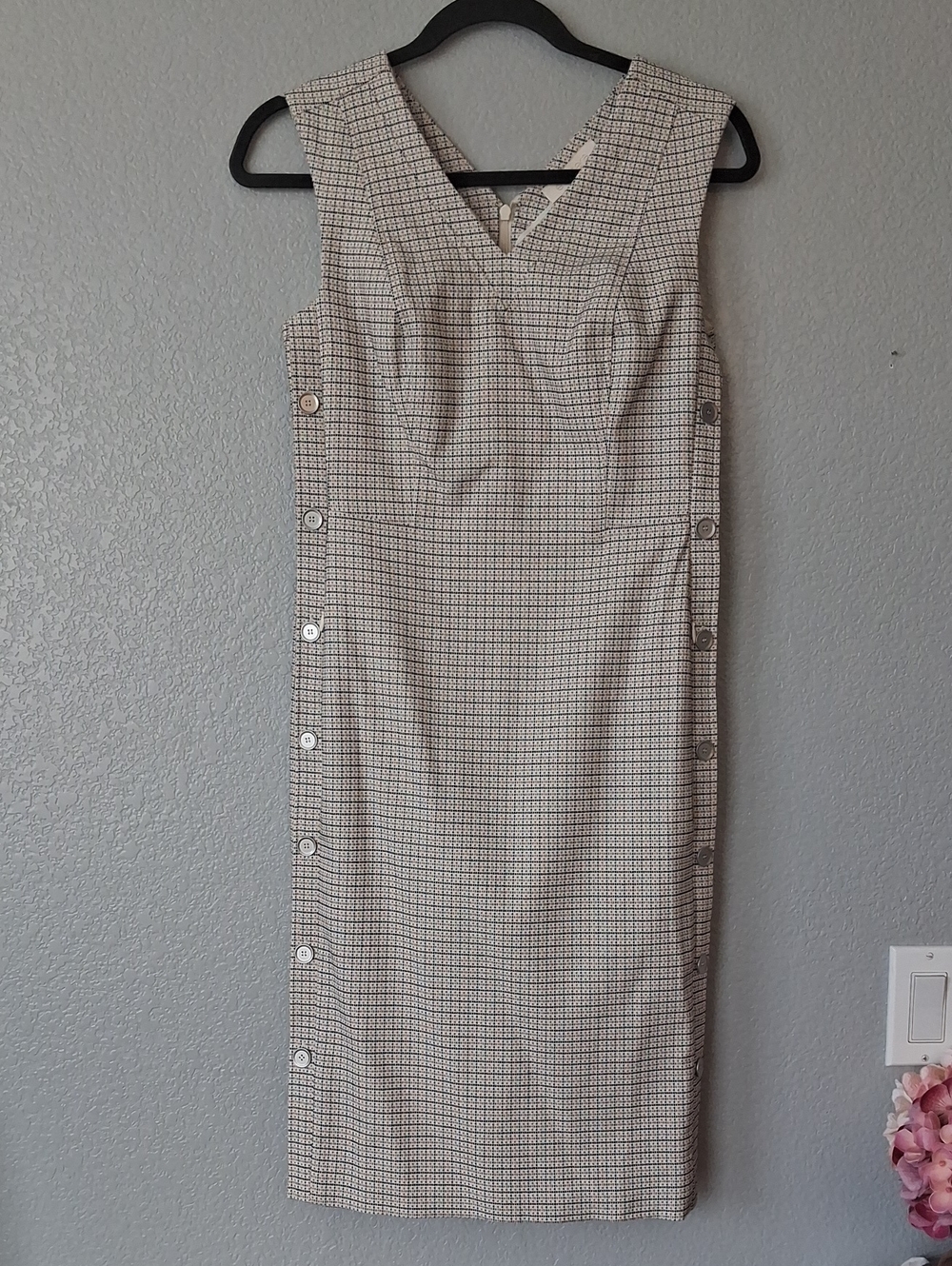 Etcetera Beige Check Midi Sheath Dress